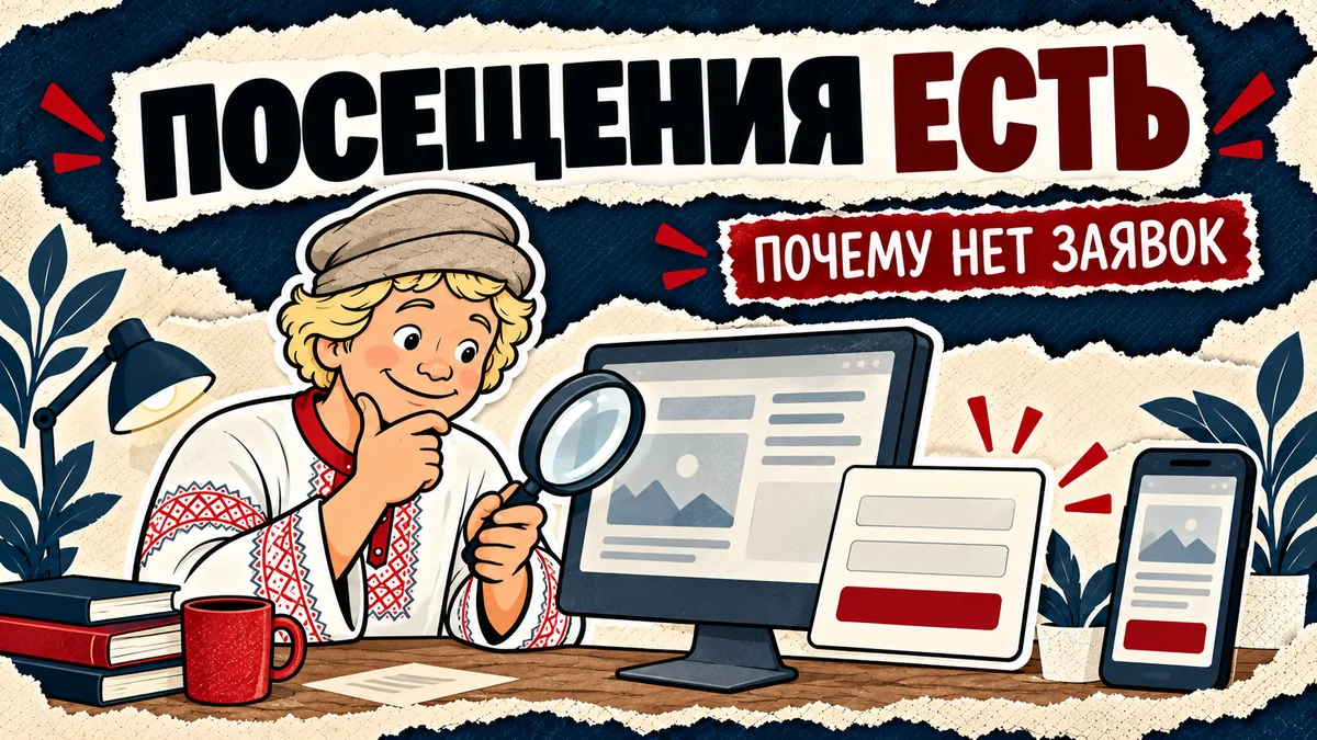 Сайт получает посещения, но заявок нет: как найти причину — обложка статьи ЕмеляСам