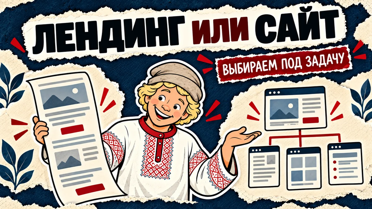 Лендинг или корпоративный сайт: что выбрать под задачу бизнеса — обложка статьи ЕмеляСам