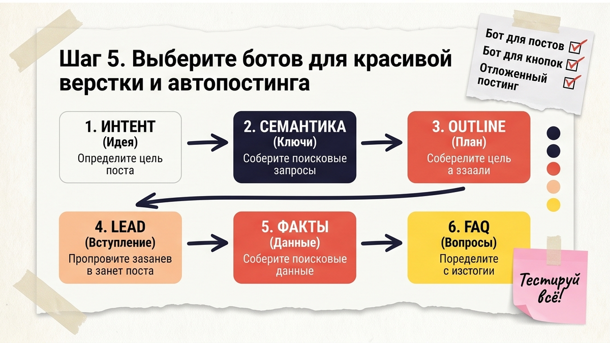 Схема workflow / шаги: Шаг 5. Выберите ботов для красивой верстки и автопостинга