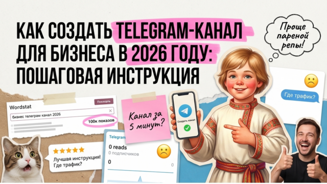 Обложка статьи: Как создать Telegram-канал для бизнеса в 2026 году: пошагово