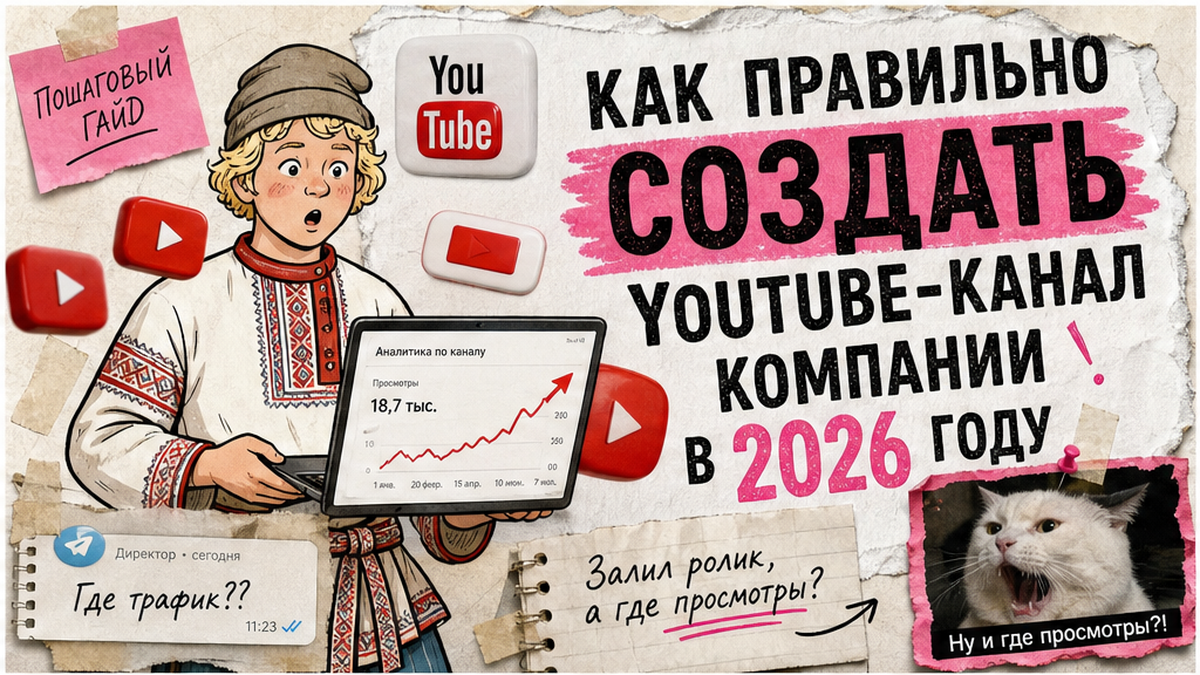 Обложка статьи: Как создать YouTube-канал для бизнеса: пошагово с нуля
