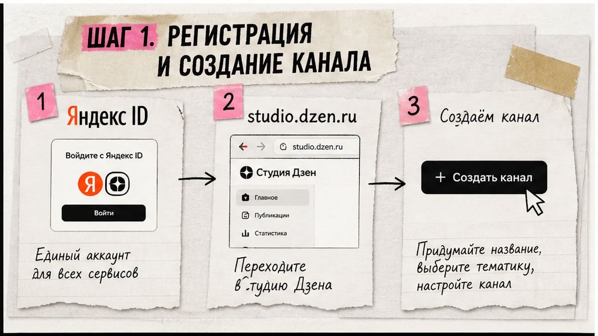 Схема workflow / шаги: Шаг 1. Регистрация и создание канала: пошаговый алгоритм